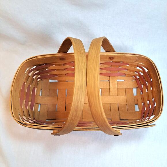 Henn Workshops Basket Dated 2003 Handled 11.5" Oblong Brown Red Blue w Stars Vtg - Picture 3 of 10